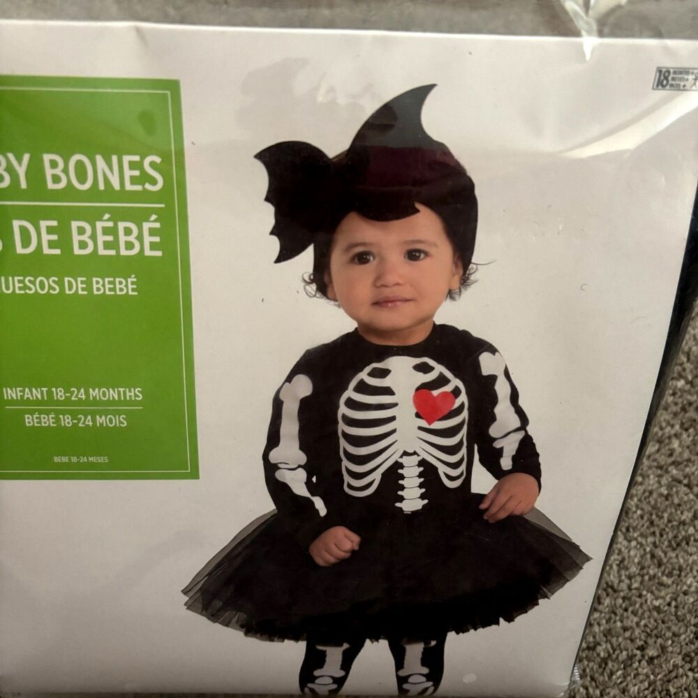 Infant Baby Bones Skeleton Halloween Costume 18-24 Months Tutu 3 Pc Black NIP - Picture 2 of 3